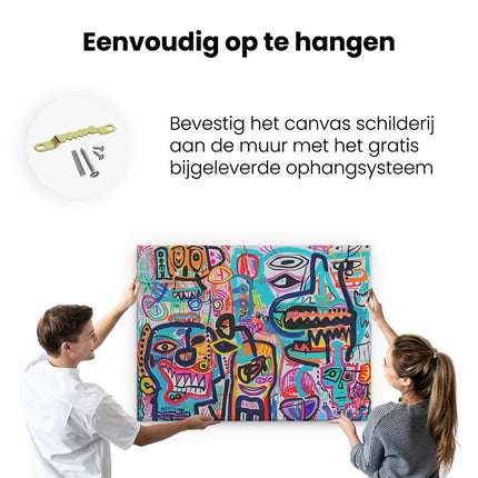 Canvas Schilderij Ophangen Kleurrijk Kunstwerk met veel Gezichten
