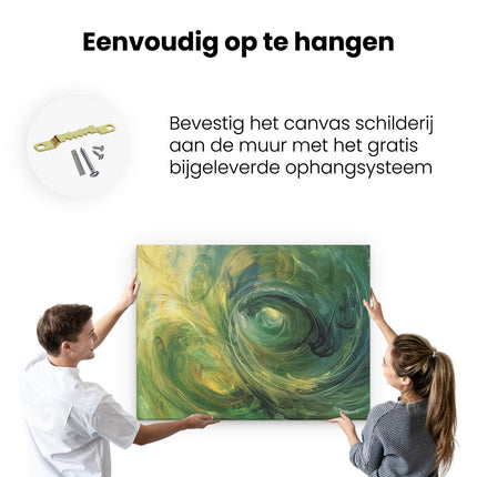 Canvas Schilderij Ophangen Abstract Kunstwerk van Groene en Gele Wervelingen