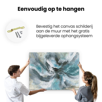Canvas Schilderij Ophangen Abstract Kunstwerk van een Blauwe en Witte Werveling