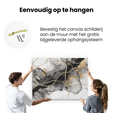 Canvas Schilderij Ophangen Zwart en Goud Abstract Kunstwerk