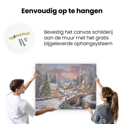 Canvas Schilderij Ophangen Kunstwerk van een Kerstdorp