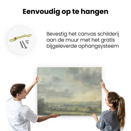 Canvas Schilderij Ophangen Kunstwerk van Wolken boven een Veld