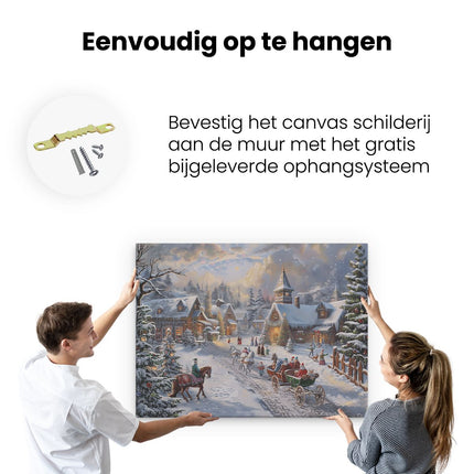 Canvas Schilderij Ophangen Kunstwerk van een Kerstdorp