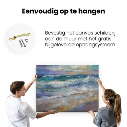 Canvas Schilderij Ophangen Kunstwerk van een Strand met Golven