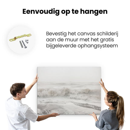 Canvas Schilderij Ophangen Stormachtige Dag op het Strand