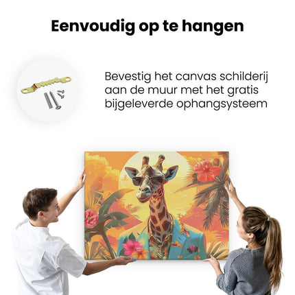 Canvas Schilderij Ophangen Giraffe Draagt ​​Een Pak en een Zonnebril