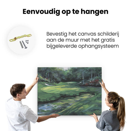 Canvas Schilderij Ophangen Kunstwerk van een Golfbaan in het Bos