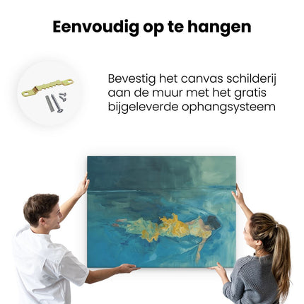 Canvas Schilderij Ophangen Kunstwerk van een Vrouw die in het Water Ligt