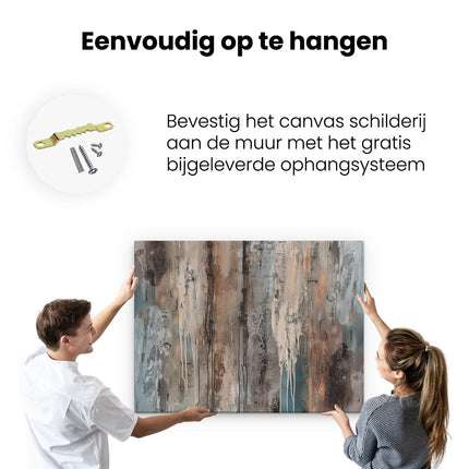 Canvas Schilderij Ophangen Abstract Kunstwerk met Blauwe, Bruine en Bruine Kleuren