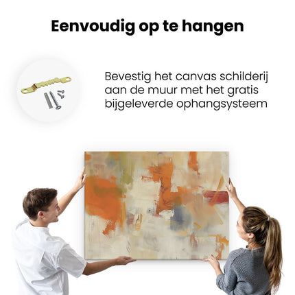 Canvas Schilderij Ophangen Abstract Kunstwerk met Oranje en Beige Kleuren