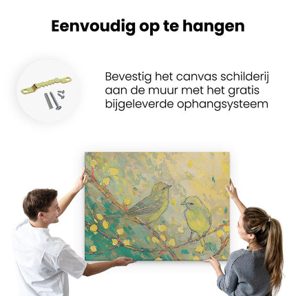 Canvas Schilderij Ophangen Twee Vogels op een Tak