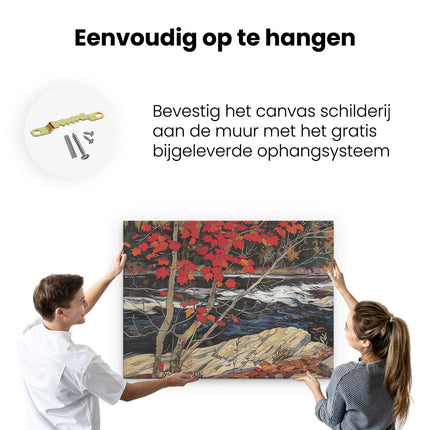 Canvas Schilderij Ophangen Kunstwerk van een Rivier met Rode Bladeren