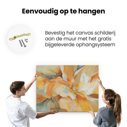 Canvas Schilderij Ophangen Abstract Kunstwerk van Oranje en Blauwe Bloemen