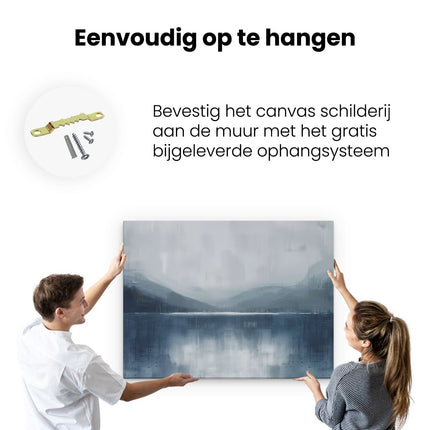 Canvas Schilderij Ophangen Kunstwerk van een Meer met Bergen op de Achtergrond