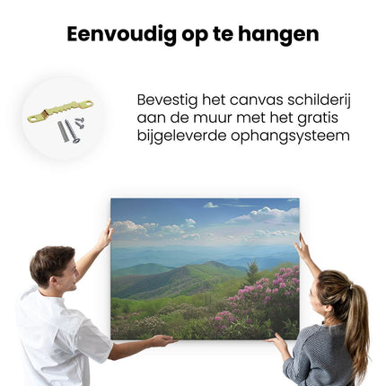 Canvas Schilderij Ophangen Rododendrons Bloeien in de Bergen