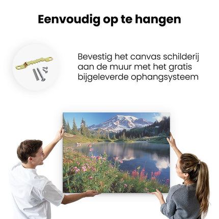 Canvas Schilderij Ophangen Meer Omgeven door Wilde Bloemen