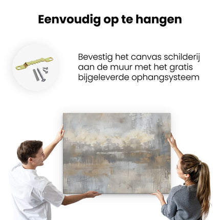 Canvas Schilderij Ophangen Abstract Kunstwerk in Beige en Grijs