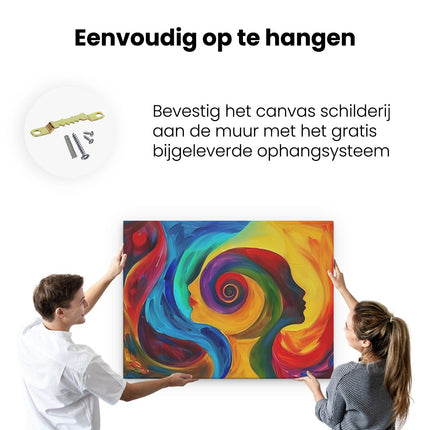 Canvas Schilderij Ophangen Kleurrijk Kunstwerk van het Hoofd van een Vrouw