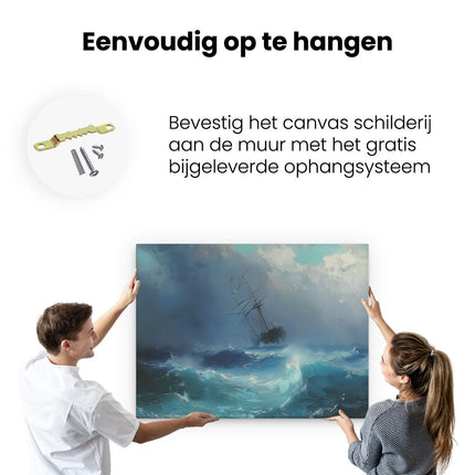 Canvas Schilderij Ophangen Kunstwerk van een Schip in een Stormachtige Zee