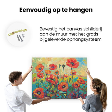 Canvas Schilderij Ophangen Kunstwerk van Rode Klaprozen in een Veld