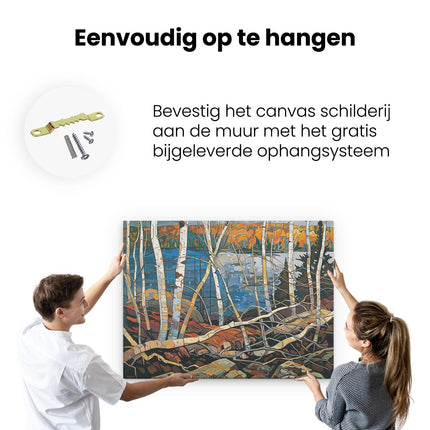 Canvas Schilderij Ophangen Kunstwerk van Berkenbomen bij een Meer