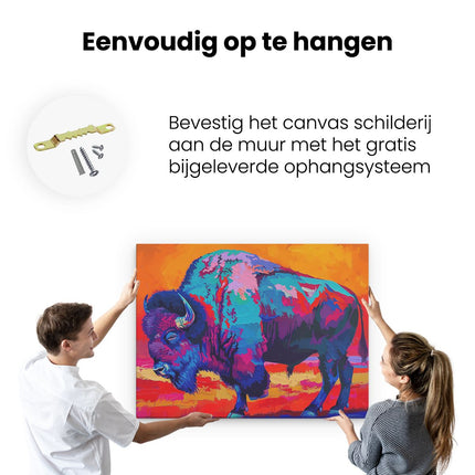 Canvas Schilderij Ophangen Kleurrijk Kunstwerk van een Bizon