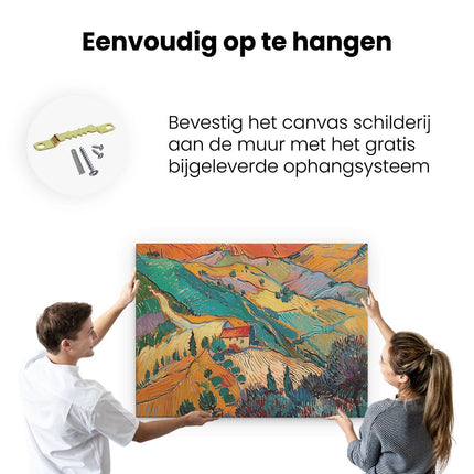 Canvas Schilderij Ophangen Kunstwerk van een Huis op een Heuvel