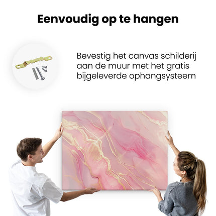 Canvas Schilderij Ophangen Roze en Gouden Marmeren Achtergrond