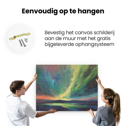 Canvas Schilderij Ophangen Aurora Boorde Zich boven een Meer