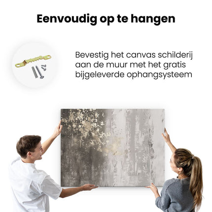 Canvas Schilderij Ophangen Abstract Kunstwerk met Gouden en Zilveren Spetters