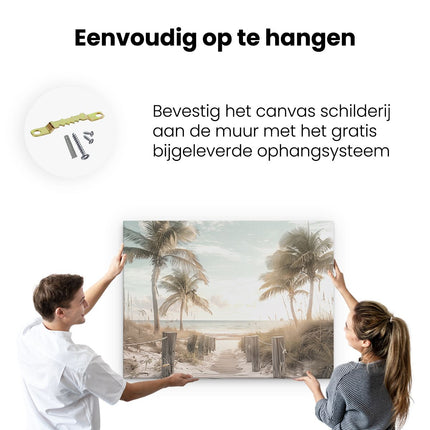 Canvas Schilderij Ophangen Pad dat Leidt naar het Strand met Palmbomen