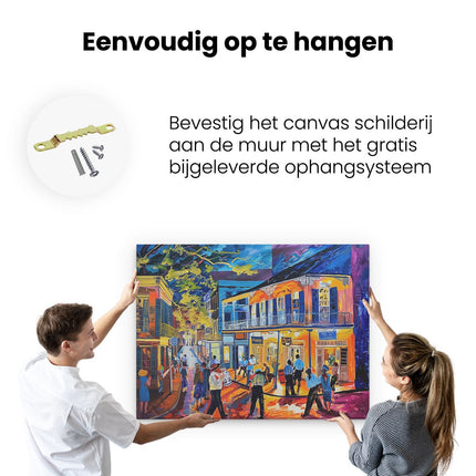 Canvas Schilderij Ophangen Kunstwerk van Mensen die door een Straat Lopen in New Orleans