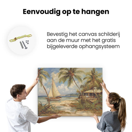 Canvas Schilderij Ophangen Kunstwerk van een Zeilboot op het Strand