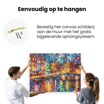 Canvas Schilderij Ophangen Kunstwerk van een Stad bij Nacht