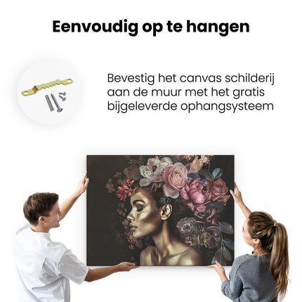 Canvas Schilderij Ophangen Vrouw met Bloemen in haar Haar