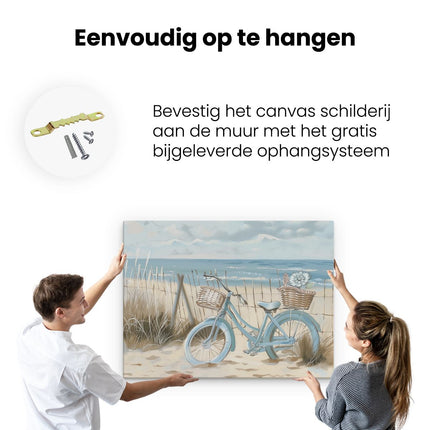 Canvas Schilderij Ophangen Kunstwerk van een Fiets op het Strand