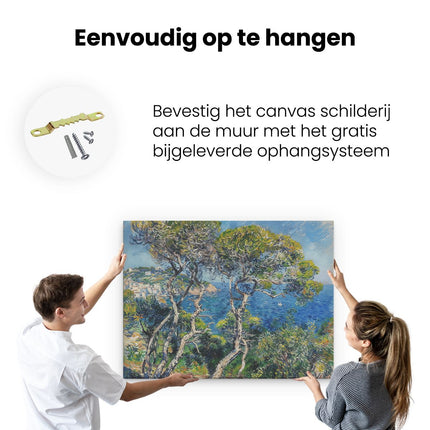 Canvas Schilderij Ophangen Kunstwerk van Bomen op een Heuvel met Uitzicht op de Oceaan