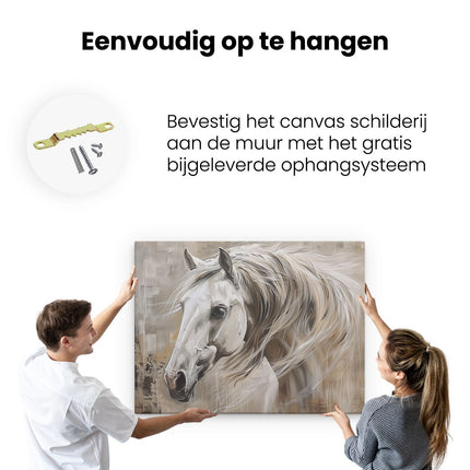 Canvas Schilderij Ophangen Wit Paard met Lang Haar