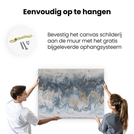 Canvas Schilderij Ophangen Abstract Kunstwerk van Blauw en Goud