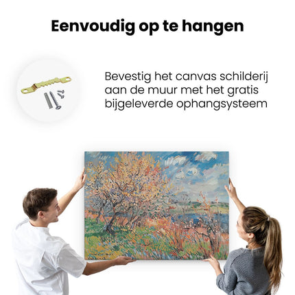 Canvas Schilderij Ophangen Kunstwerk van een Boomgaard aan een Meer