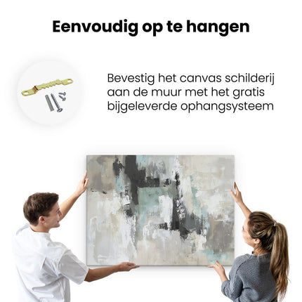 Canvas Schilderij Ophangen Abstract Kunstwerk met Zwarte, Witte en Grijze Kleuren
