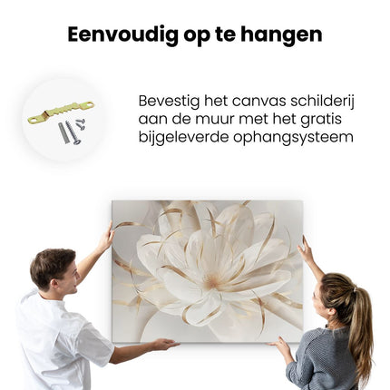 Canvas Schilderij Ophangen Witte Bloem met Gouden Linten