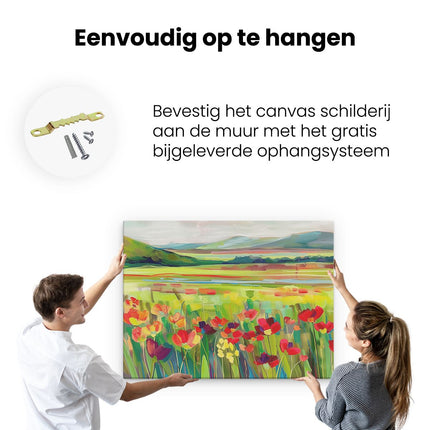 Canvas Schilderij Ophangen Kunstwerk van Bloemen in een Veld
