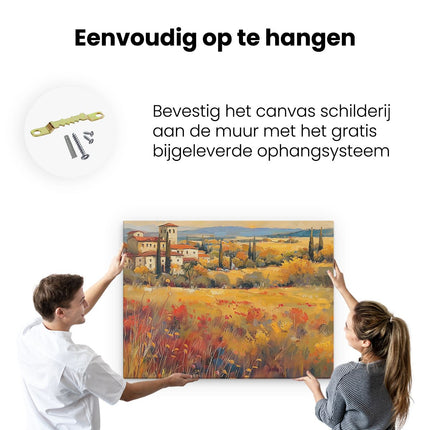 Canvas Schilderij Ophangen Kunstwerk van een Veld in Toscane