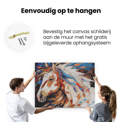 Canvas Schilderij Ophangen Kunstwerk van een Paard met Veren