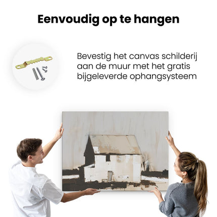 Canvas Schilderij Ophangen Kunstwerk van een Wit Huis Midden in een Veld