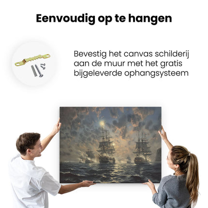 Canvas Schilderij Ophangen Kunstwerk van Schepen in de Oceaan