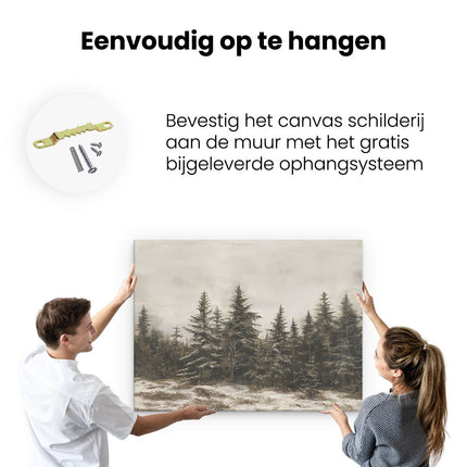 Canvas Schilderij Ophangen Kunstwerk van een Besneeuwd Bos