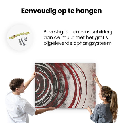 Canvas Schilderij Ophangen Abstract Kunstwerk met Rode en Witte Wervelingen