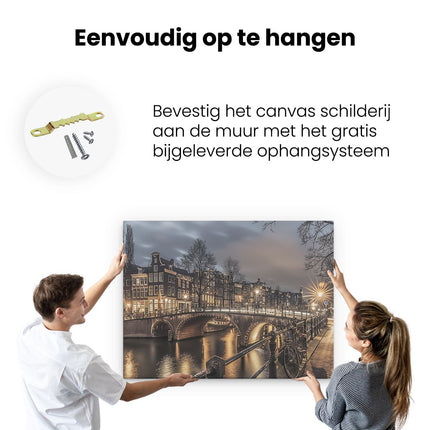 Canvas Schilderij Ophangen Brug over een Kanaal